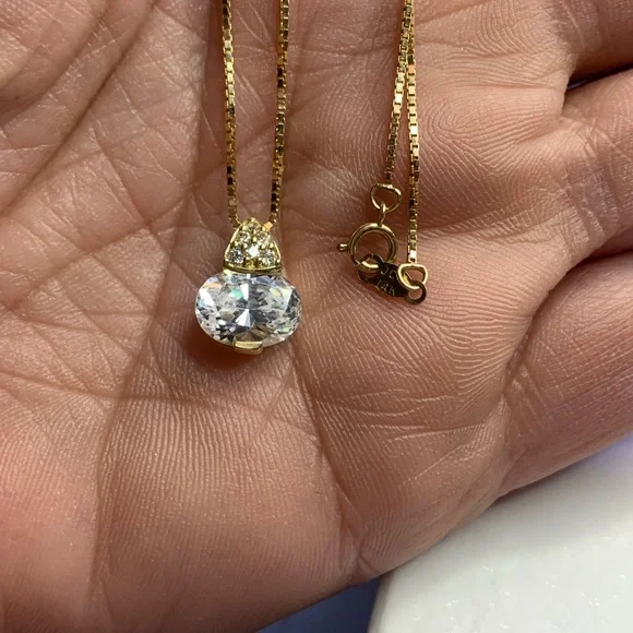 14kt Gold Necklace with CZ pendant. Both marked 14kt chain perfect shape! - Picture 4 of 11